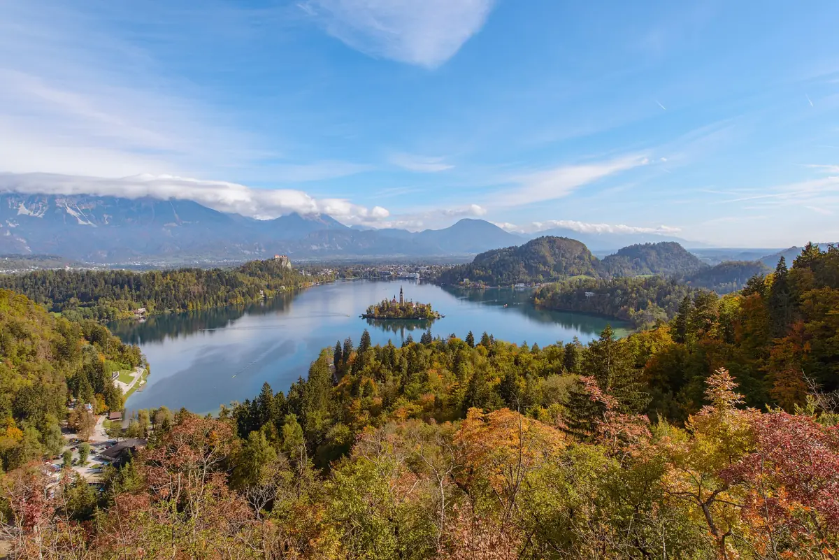 Autumn colours over Lake Bled from Ojstrica