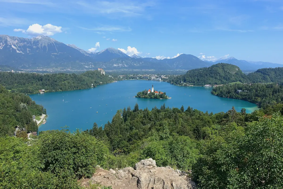 Lake Bled and Bled Island seen from the Ojstrica viewpoint