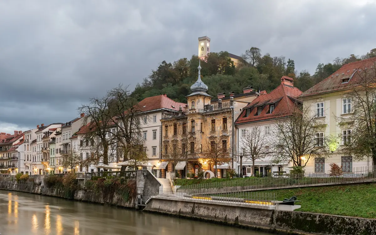 Riverside houses along the Ljubljanica in Ljubljana