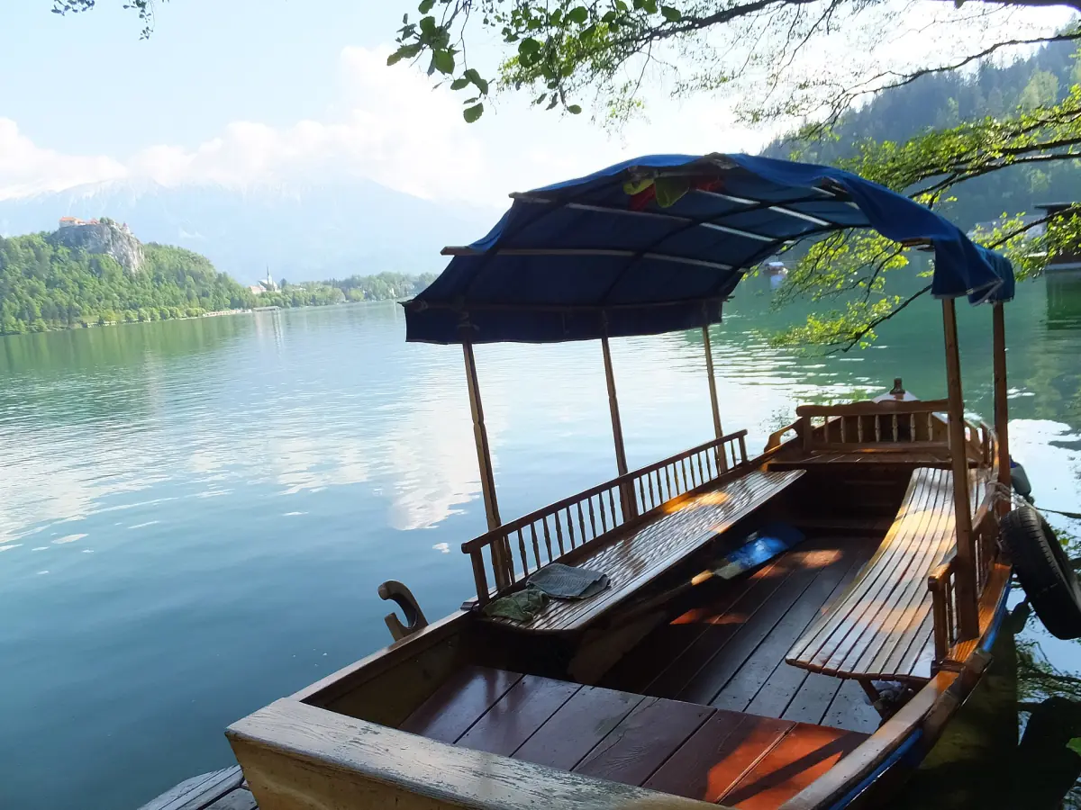 A pletna boat on Lake Bled
